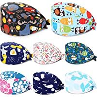 Los mejores  - 8 Piezas Gorros de Fregar con Banda de Sudor Gorras de Atar Atrás con Botones Turbantes Gorras de Trabajo Estampadas…